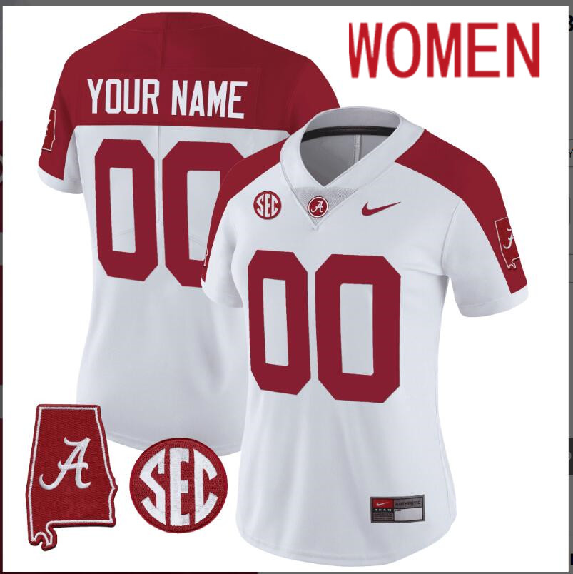 Women Alabama Crimson Tide Vapor Limited white Custom 2024 Nike NCAA Jersey 6